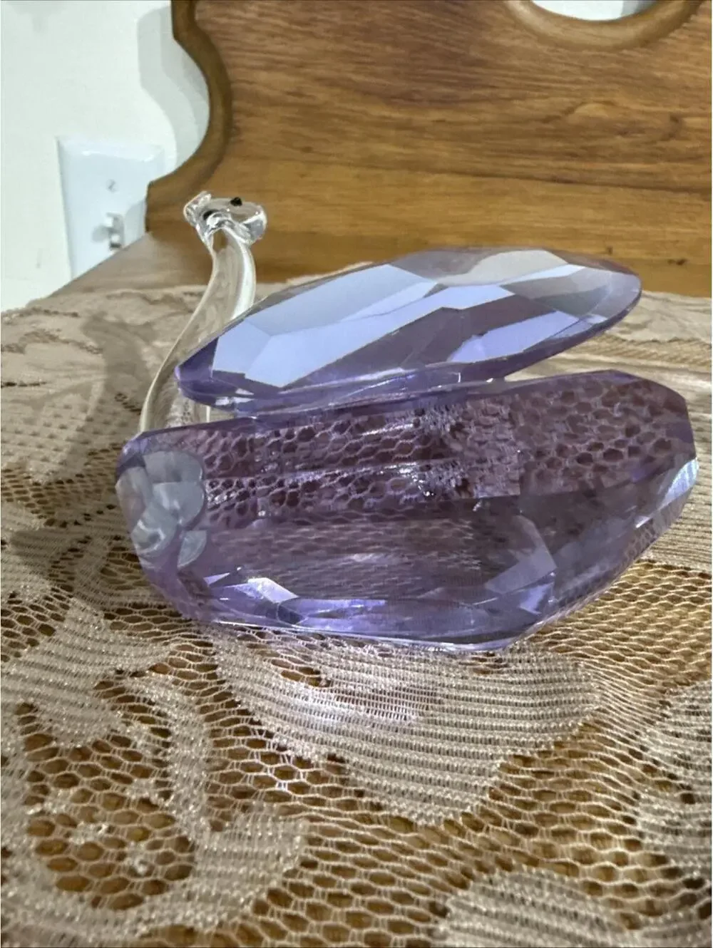 Pair Large Diamond Cut Purple Crystal Swan Figurines Paperweight Statue 5” Rare - Picture 7 of 15